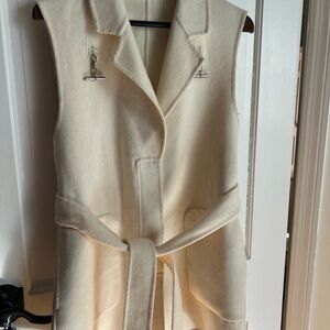 Cream Sleeveless Belted Vest